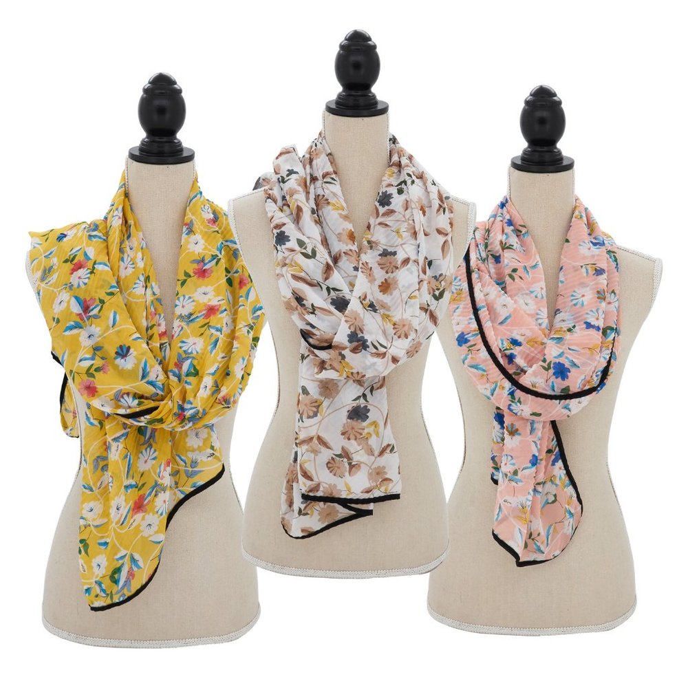 Yellow Floral Ruffled Scarf, 27.5" x 71"